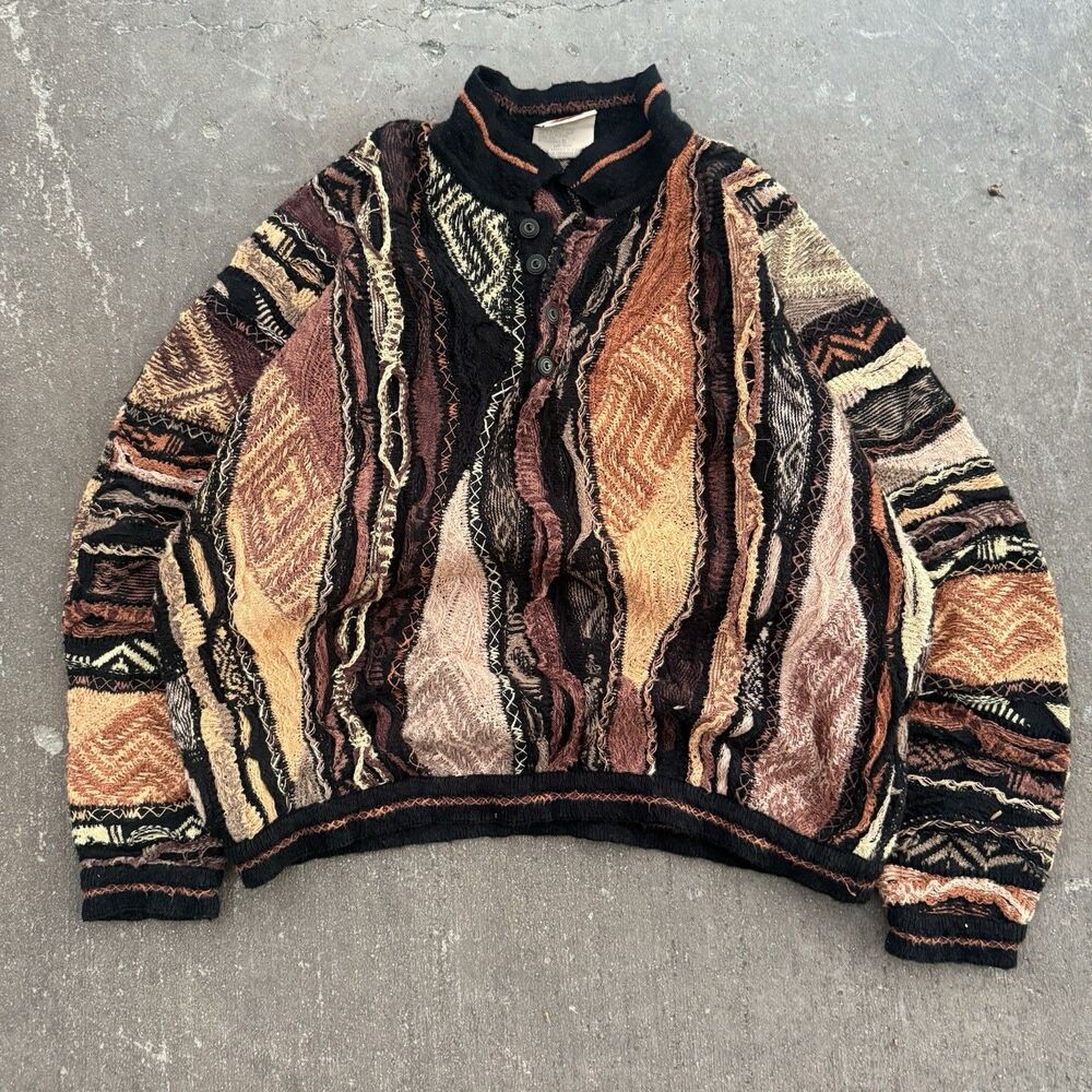 90s Rare Coogi Henley Sweater Brown Coogi Classics Size XL